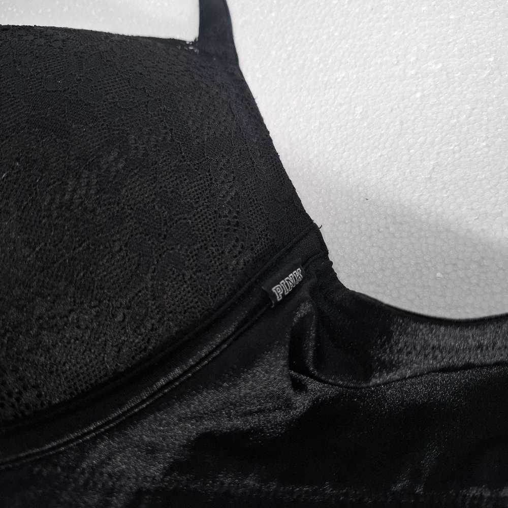 Victoria's Secret PINK Black Lace Racerback Push-Up Bra 36DD Front Clouse - Picture 6 of 9